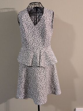 BCBGMaxAzria Black & White Sleeveless Peplum Midi Dress